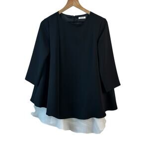 FRAY‎ I.D. Womens Top Medium Black White Lined Authentic Size 1 Flared Tunic